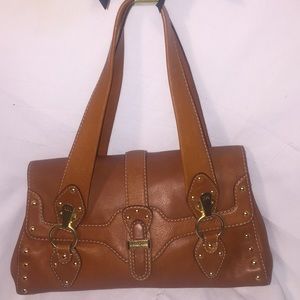 Brown genuine leather bag with three compartments